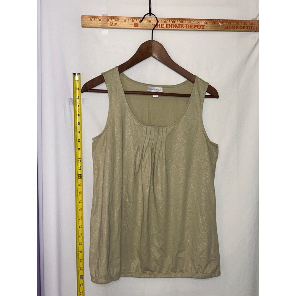Fashion Bug Tank Top M Beige Sparkle Pleated Front Sleeveless Women